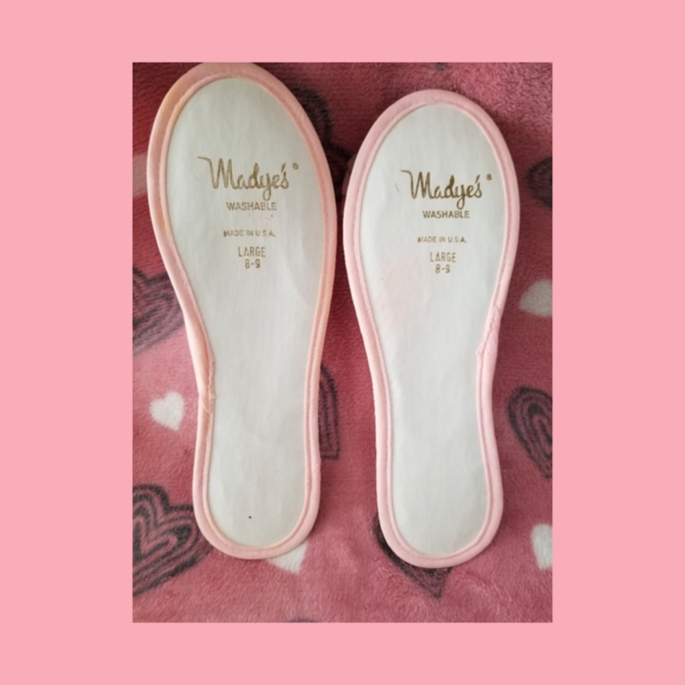 VTG 60s Madye’s Pink Nylon Ruffle Rosette Ladies Glam Boudoir Skuffs Slippers L - Picture 5 of 6